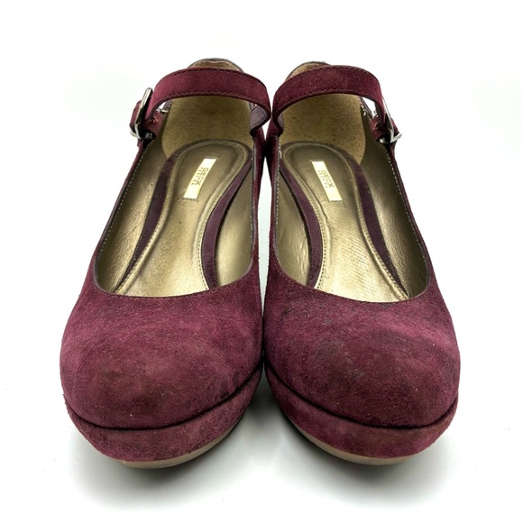 Geox Burgundy Wedges Shoes with Straps. BONUS Matching Fur Purse Charm - Picture 3 of 8